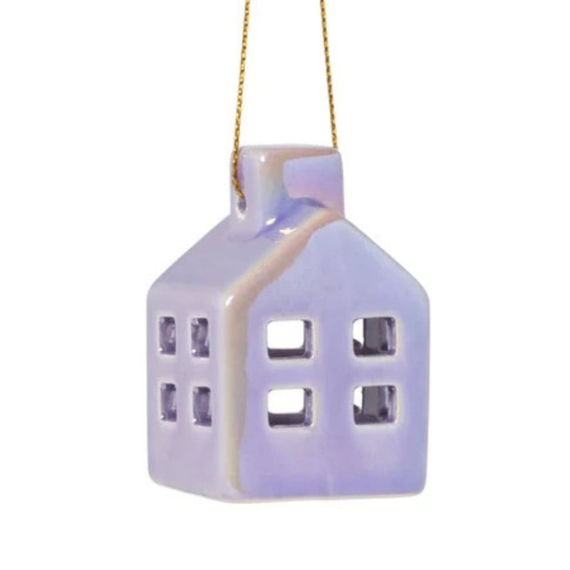 Hanger huisje keramiek - lila - 5.5x3.5x3.5 cm